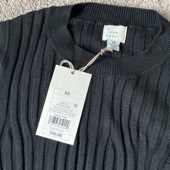 NWT A New Day Black Ribbed Cold Shoulder Bodycon Dress Long Sleeve SIZE XS - Picture 4 of 5